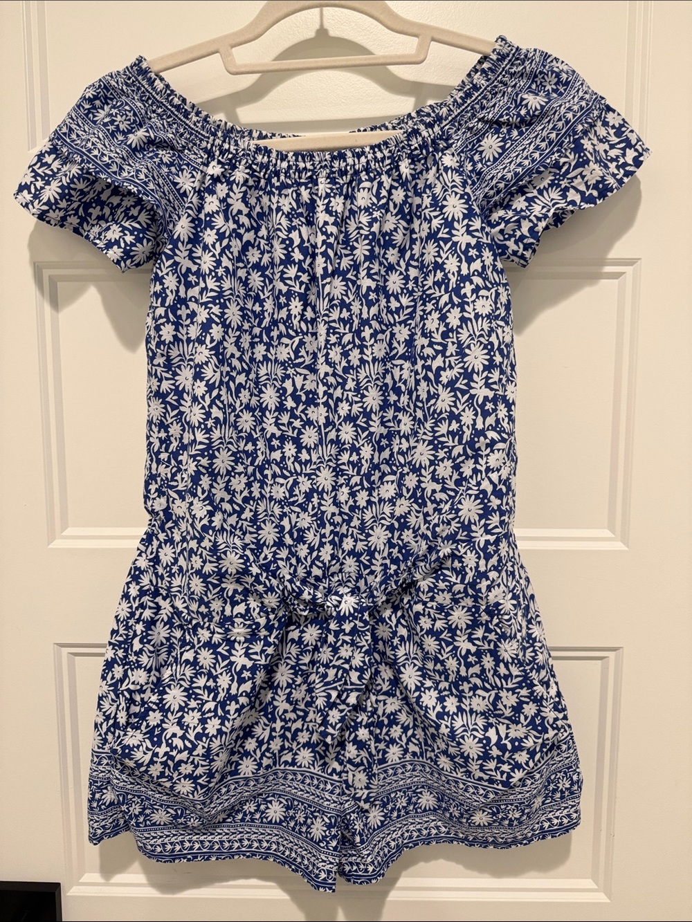 Vineyard Vines Blue & White Floral Off-Shoulder Romper